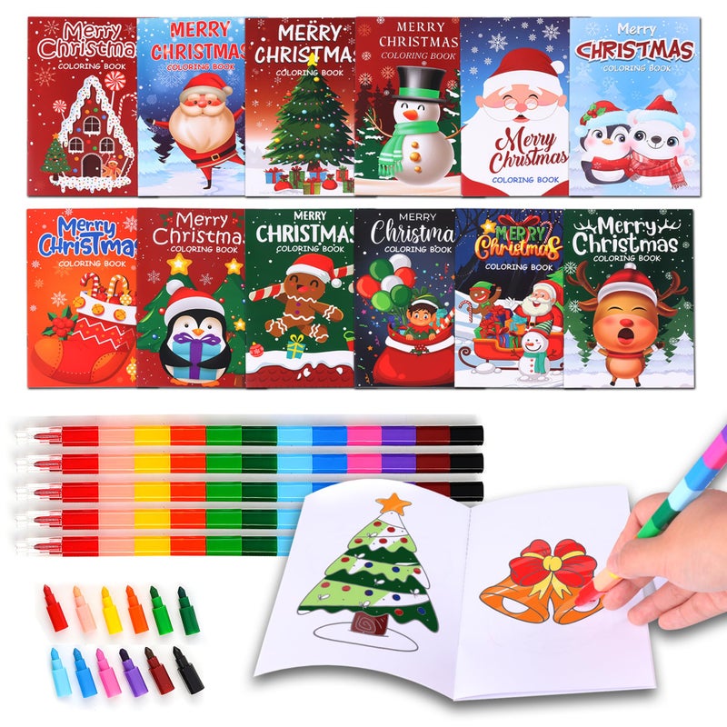 CAVENLLI 24 Pcs Christmas Coloring Book for Kids Bulk with 24 Crayons Christmas Activity Books with Xmas Stockings Goodie Bags Stuffer Filler Fun Christmas Party Favors For Kids - Image 2