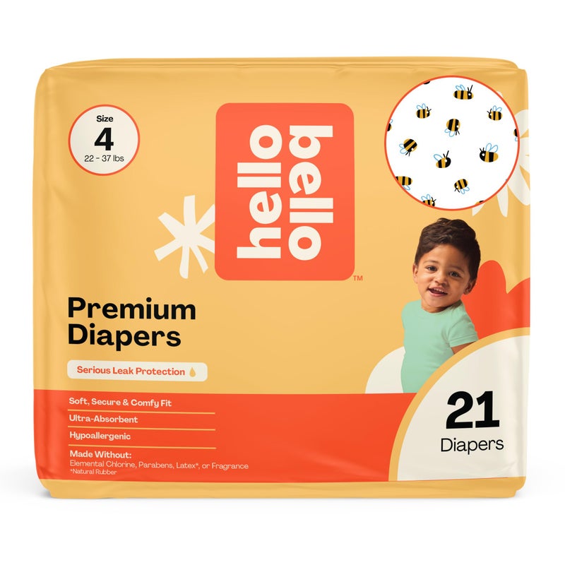 Hello Bello Premium Diapers Size 4 (22-37 lbs) Busy Bees Designs, 21ct Jumbo Pack - Image 1