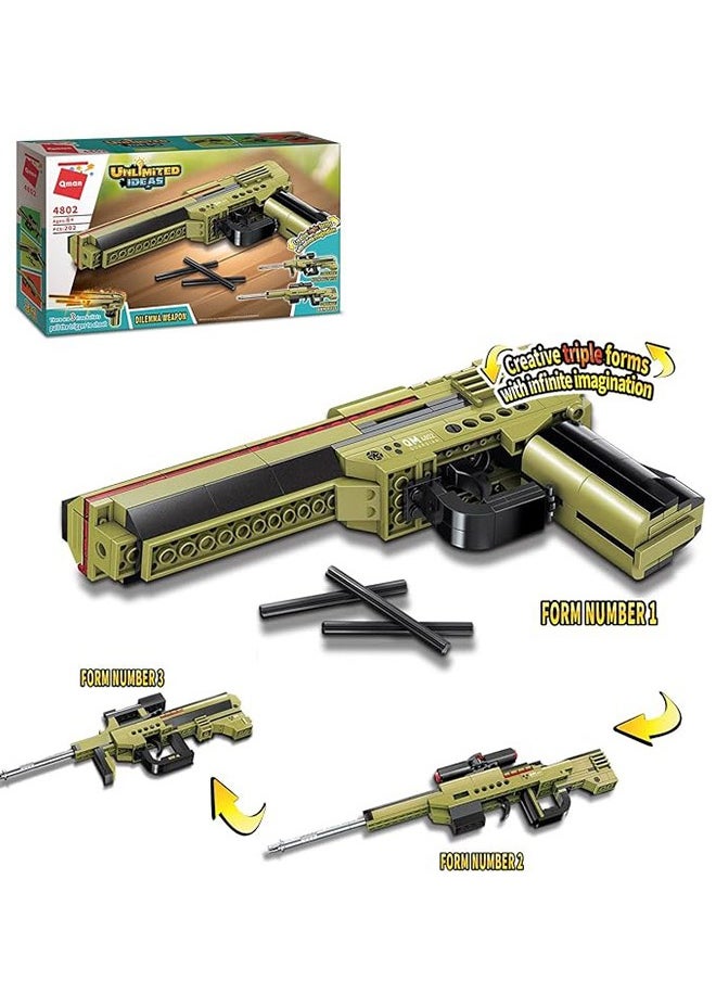 Qman 4802 3-in-1 Simulation Blaster Gun Building Blocks Model Toy Gun Educational Toy, Military enthusiast Construction Toy Set, Holiday birthday Gift for  Boys,202 PCS  - Image 1