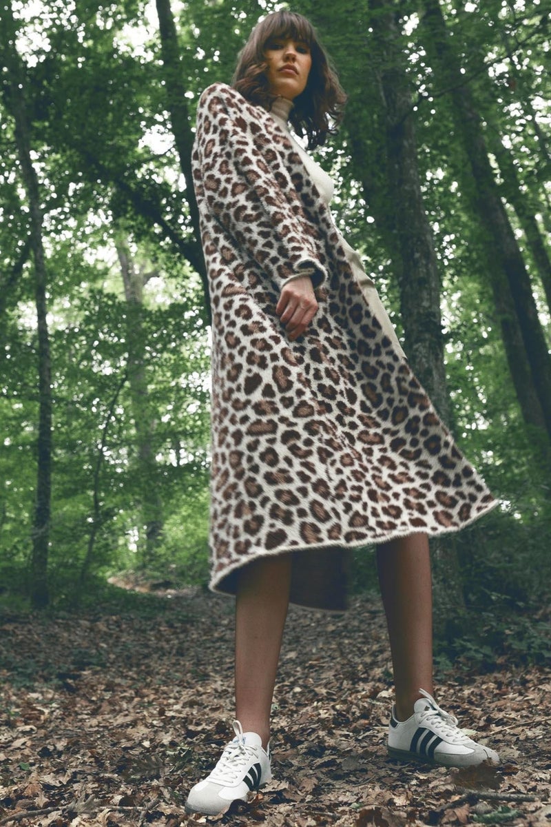 Tena Women's Stone Leopard Patterned Long Cardigan  - Image 1