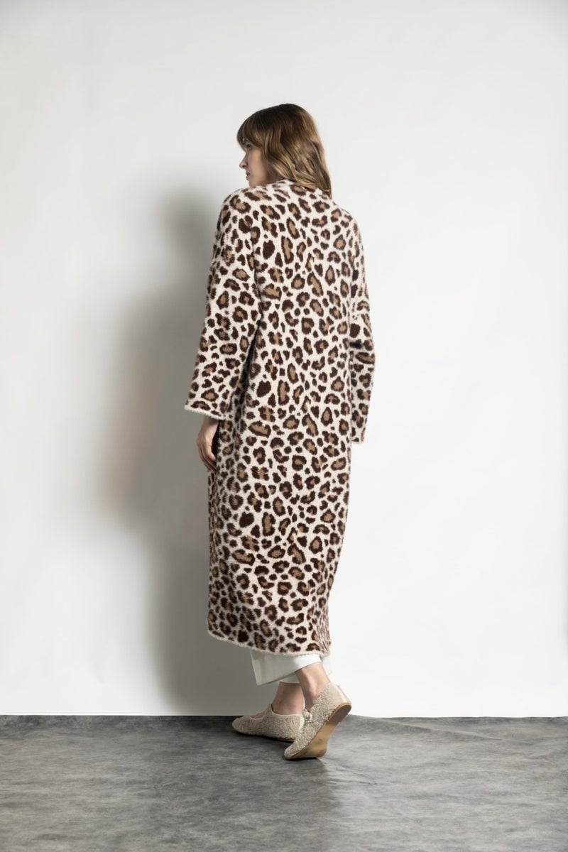 Tena Women's Stone Leopard Patterned Long Cardigan  - Image 5