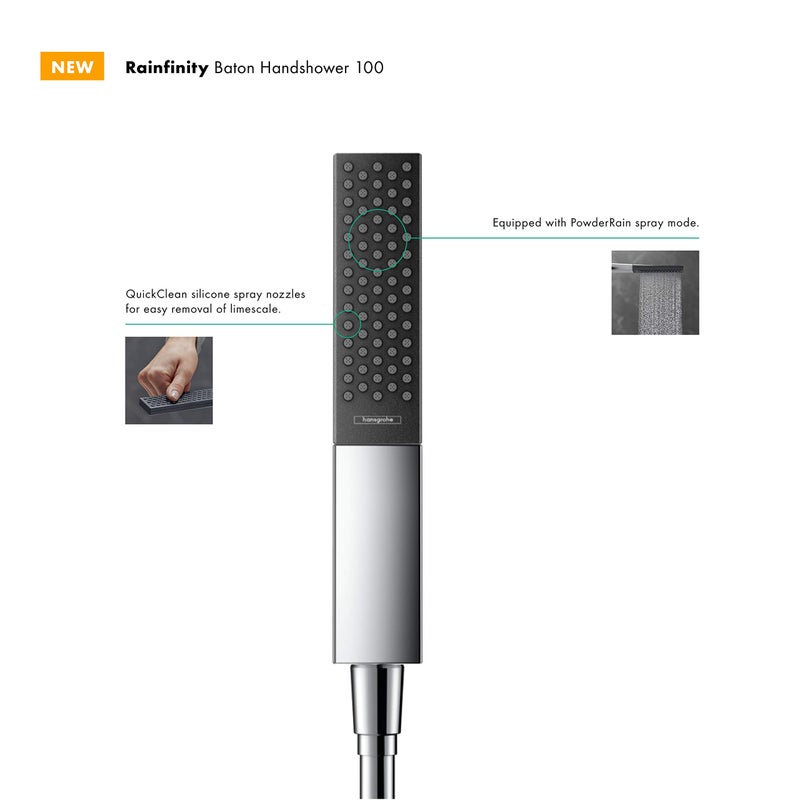 hansgrohe Rainfinity 2-inch Modern Handheld Shower Head 1-Spray PowderRain in Chrome, 26866001, 2.5 - Image 2