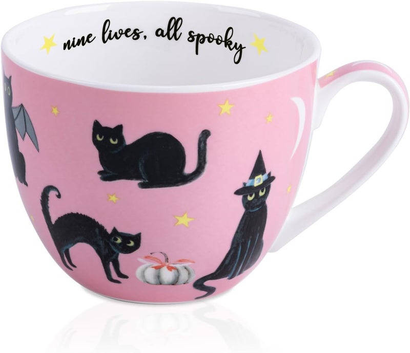 MFoffice Black Cat Mugs - 20 oz Bone China Black Cat Coffee Mug with Pumpkin, Cute Spooky Holiday and Christmas Gifts for Friends and Family, Designed in England by Harvest Green Studio - Image 1