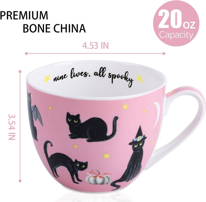 MFoffice Black Cat Mugs - 20 oz Bone China Black Cat Coffee Mug with Pumpkin, Cute Spooky Holiday and Christmas Gifts for Friends and Family, Designed in England by Harvest Green Studio - Image 2