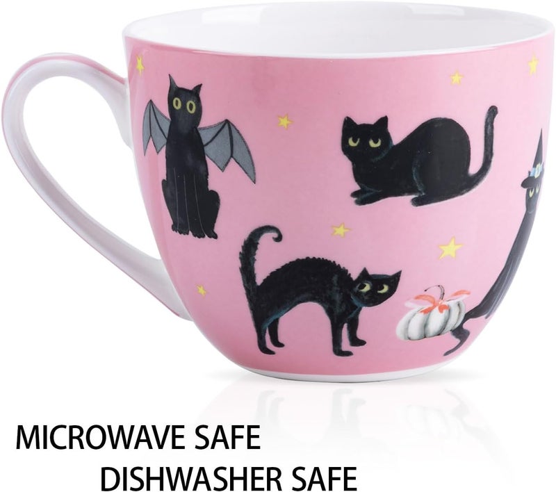 MFoffice Black Cat Mugs - 20 oz Bone China Black Cat Coffee Mug with Pumpkin, Cute Spooky Holiday and Christmas Gifts for Friends and Family, Designed in England by Harvest Green Studio - Image 3