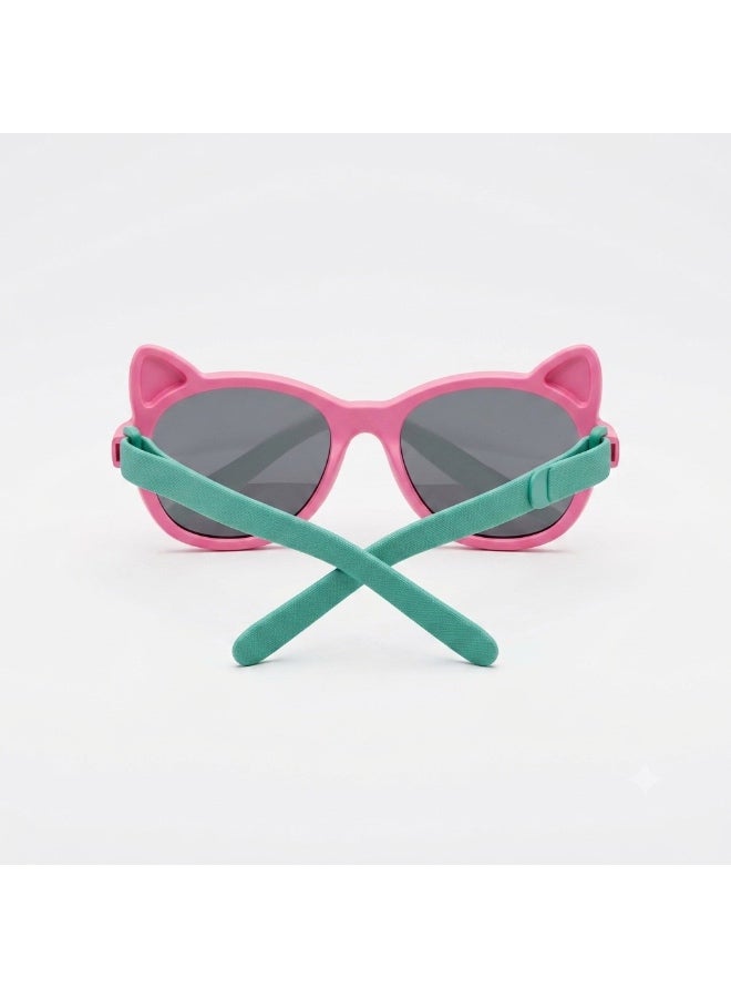 Atom baby sunglasses, K101-1, Polarized UV400 sunglasses for Girls, Age 3-10 shiny pink frame shiny green temple smoke polarized lens - Image 2