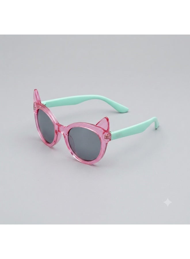 Atom baby sunglasses, K101-1, Polarized UV400 sunglasses for Girls, Age 3-10 shiny pink frame shiny green temple smoke polarized lens - Image 1