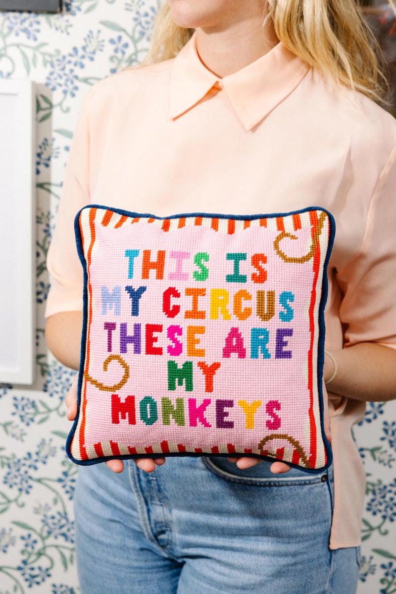FURBISH Handmade Needlepoint Decorative Throw Pillow - My Circus - 11"x11" - Small Embroidered Designer Pillow for Living Room, Couch, Sofa, Chair & Bed - Eclectic Home Decor - Image 3