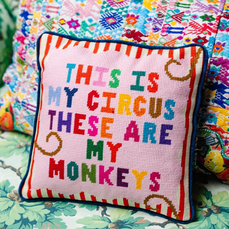 FURBISH Handmade Needlepoint Decorative Throw Pillow - My Circus - 11"x11" - Small Embroidered Designer Pillow for Living Room, Couch, Sofa, Chair & Bed - Eclectic Home Decor - Image 2