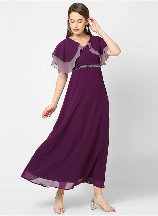 Mish Embellished Waistband Layered Sleeves Maxi Dress by Styli