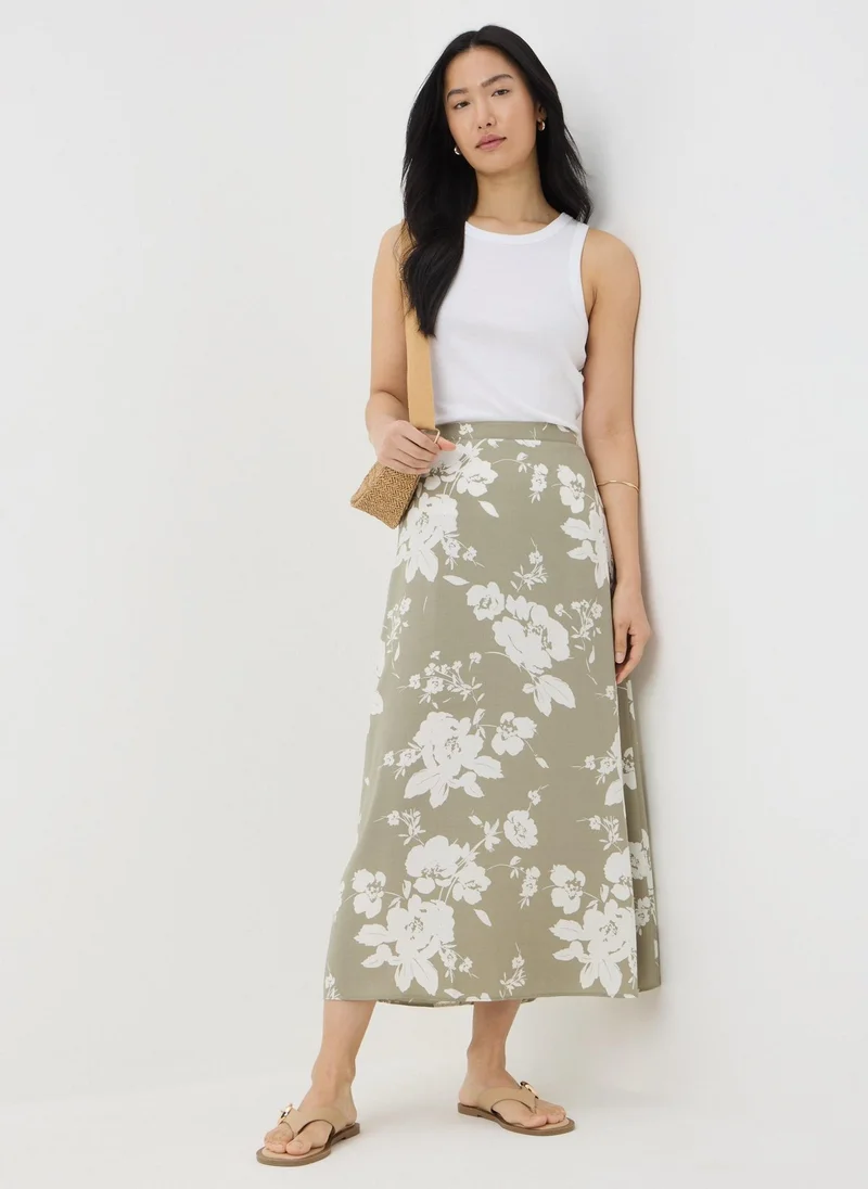 Matalan Sage Green Floral Flared Hem Midaxi Skirt