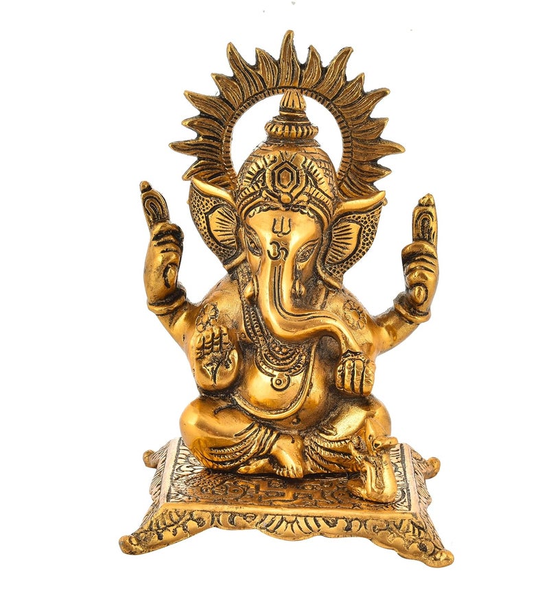 HOUZZPLUS Handicraft Metal Ganesha Idol for Home Decor Sitting Ganesha Idol for Home Decor - Image 1