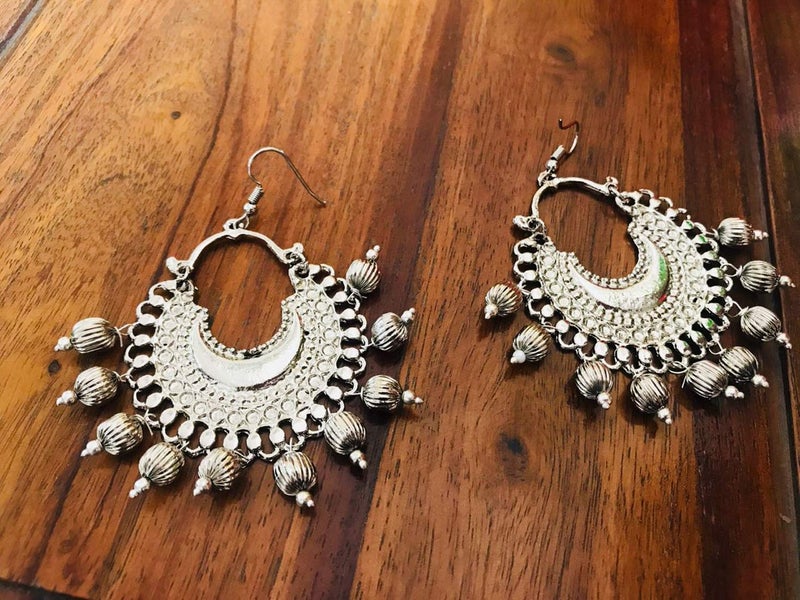 Touchstone Indian Bollywood Beautiful Style Afghani Chand Baali Moon Theme Faux Pearls Hangings Designer Jewelry Chandelier Earrings for Women in Gold Or White Tone. - Image 5