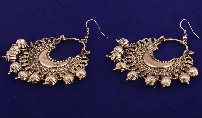 Touchstone Indian Bollywood Beautiful Style Afghani Chand Baali Moon Theme Faux Pearls Hangings Designer Jewelry Chandelier Earrings for Women in Gold Or White Tone. - Image 3