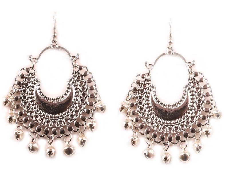 Touchstone Indian Bollywood Beautiful Style Afghani Chand Baali Moon Theme Faux Pearls Hangings Designer Jewelry Chandelier Earrings for Women in Gold Or White Tone. - Image 1