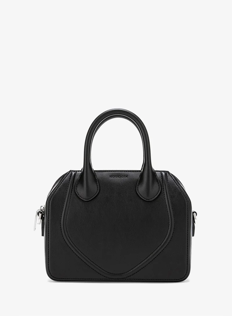 Veganologie Gemma Crossbody Bag In Onyx With Silver Hardware Made With 1.5 Bamboo Stems