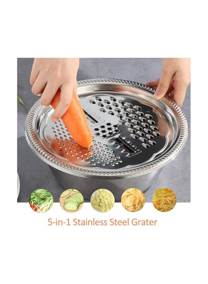 TeeBetter Multifunctional Stainless Steel Basin with Grater Vegetable Cutter with Drain Basket Bowl Set 3 in 1 Cheese Grater Ginger Grater with Strainer Basin for Kitchen Washing Vegetables (30cm) - Image 2