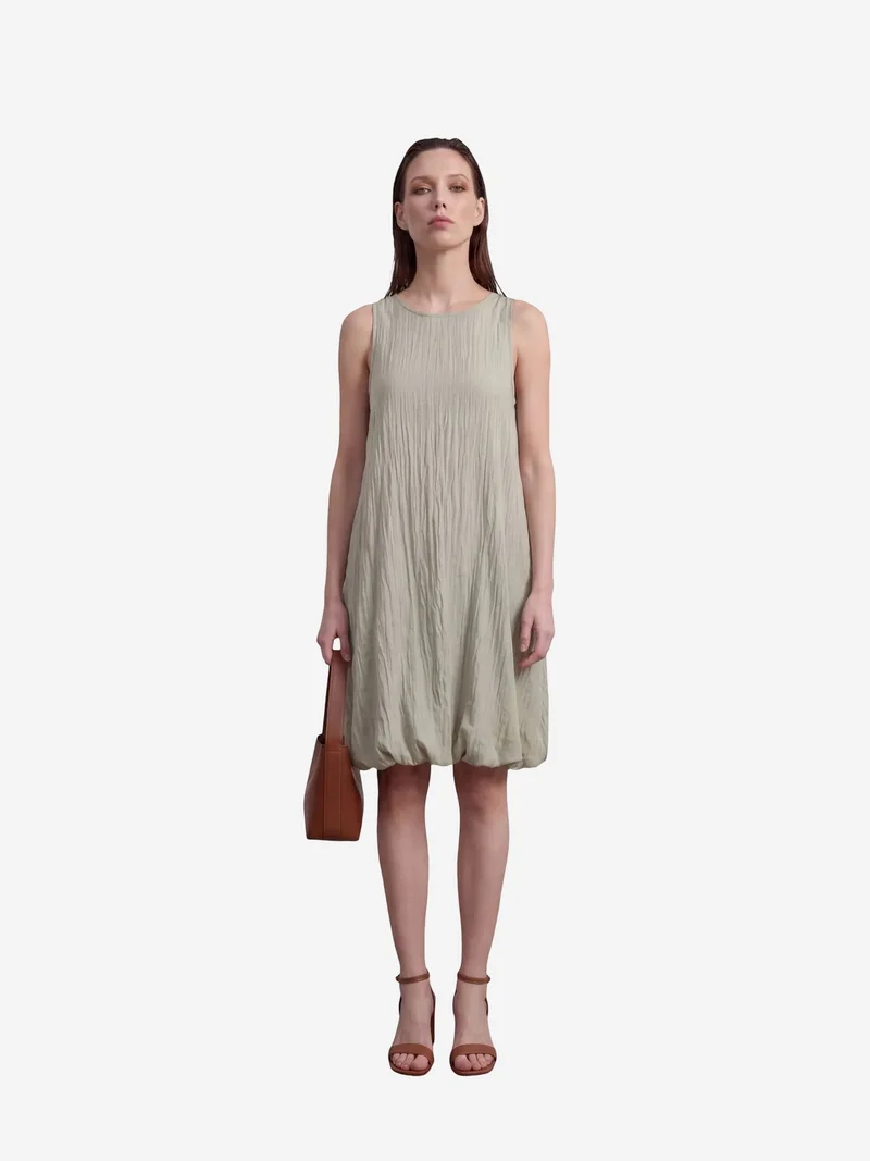 My Fashion Sage Green MY FASHION Loose Mini Dress in Textured Lyocell for Women | Best Price UAE
