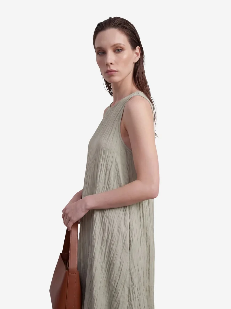 My Fashion Sage Green MY FASHION Loose Mini Dress in Textured Lyocell for Women | Best Price UAE