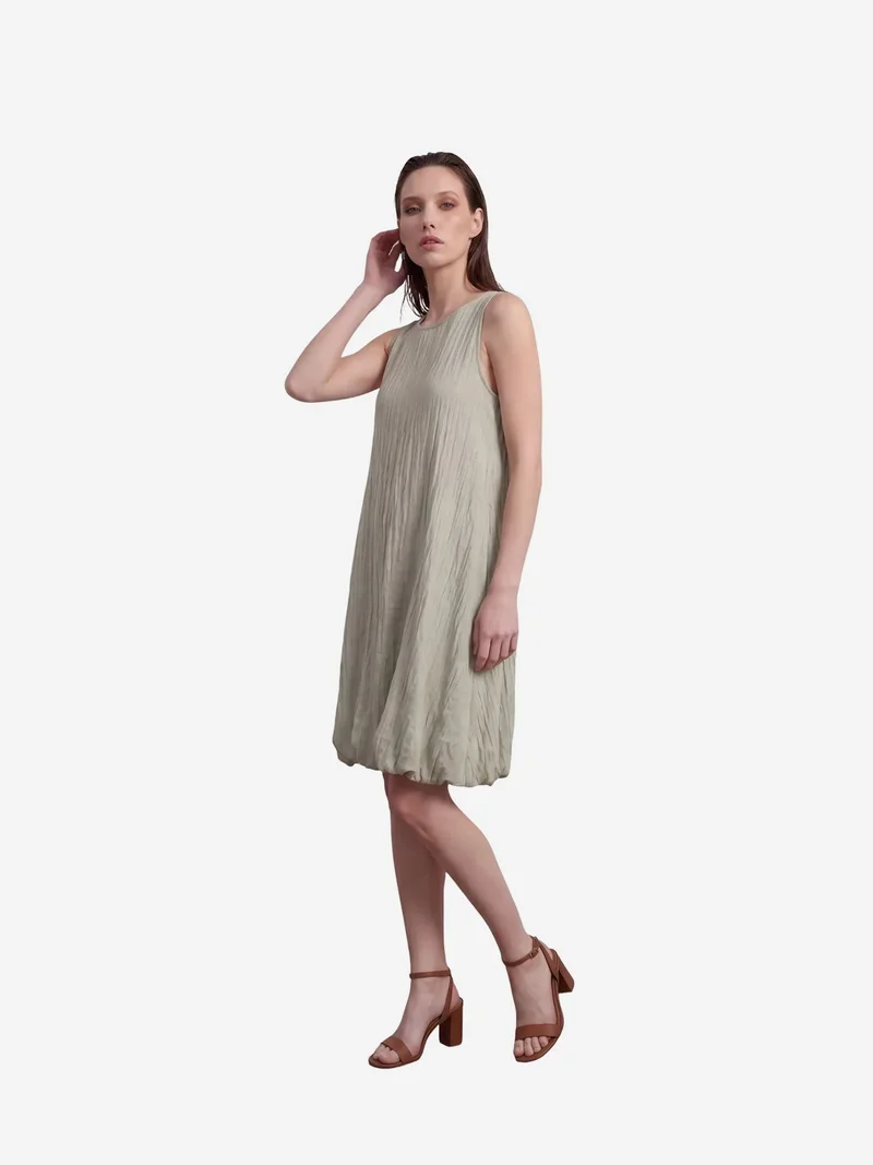 My Fashion Sage Green MY FASHION Loose Mini Dress in Textured Lyocell for Women | Best Price UAE