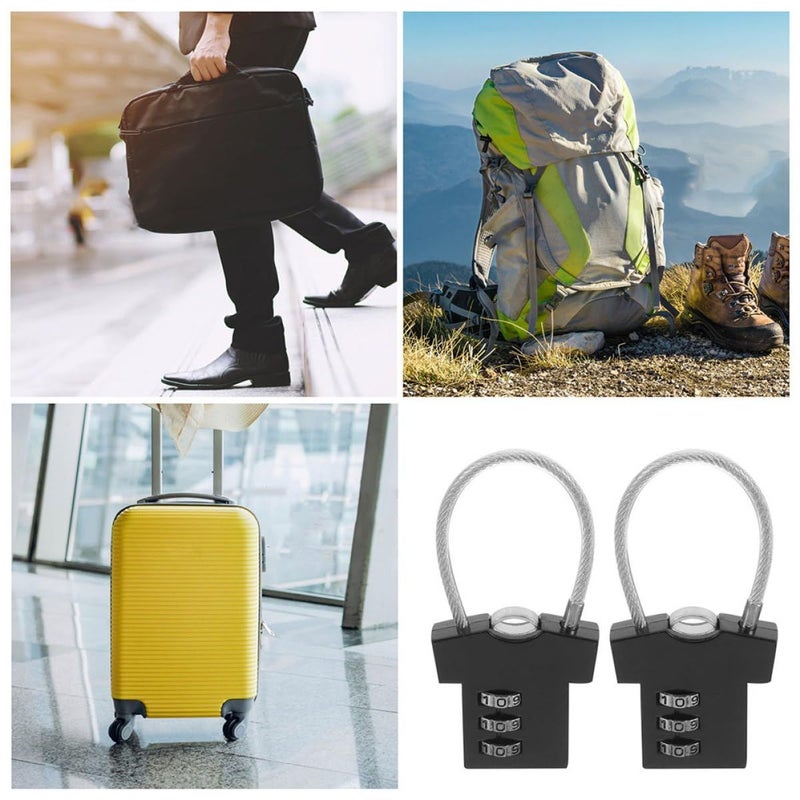 2Pcs Black Steel Cable Combination Padlocks Resettable Code for Travel Bags Gym Lockers Cabinets - Image 5