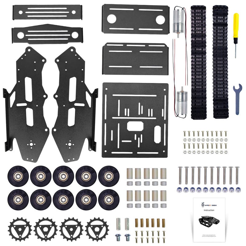 XiaoR Geek مجموعة هيكل السيارة الذكية XiaoR Geek من الألمنيوم مع هيكل دبابة كبير ومحركات 2WD لـ Arduino/Raspberry Pi - ألعاب روبوت متعلمة (أسود) - Image 4