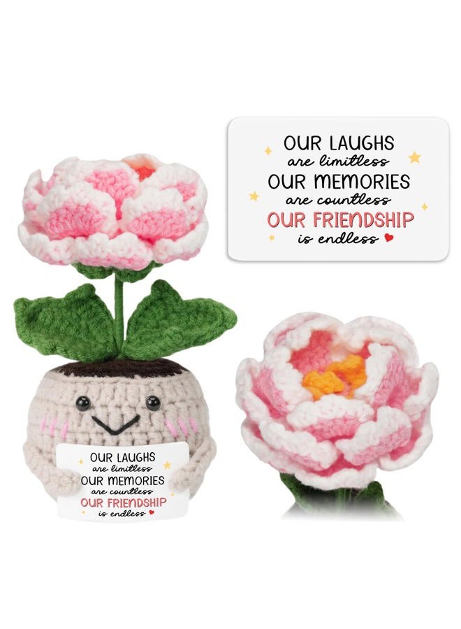 HEXMOZ Friendship Gifts for Women, Christmas, Birthday Ideas for Bestie, BFF, Friend Female, Soul Sister - Handmade Emotional Support Peony Crochet with Positive Card - Image 1