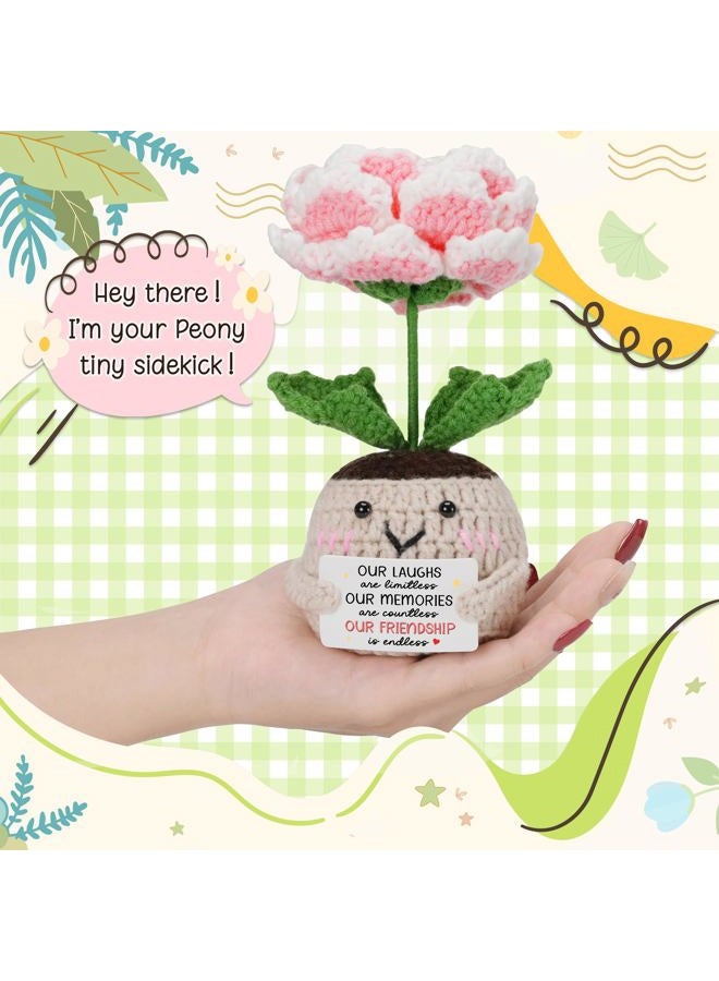 HEXMOZ Friendship Gifts for Women, Christmas, Birthday Ideas for Bestie, BFF, Friend Female, Soul Sister - Handmade Emotional Support Peony Crochet with Positive Card - Image 2