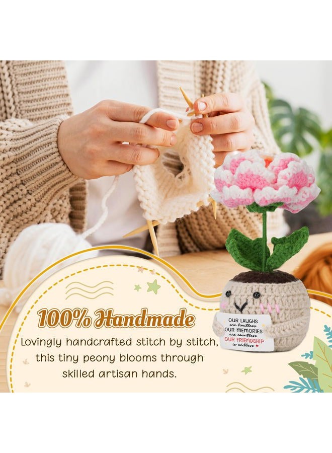 HEXMOZ Friendship Gifts for Women, Christmas, Birthday Ideas for Bestie, BFF, Friend Female, Soul Sister - Handmade Emotional Support Peony Crochet with Positive Card - Image 4
