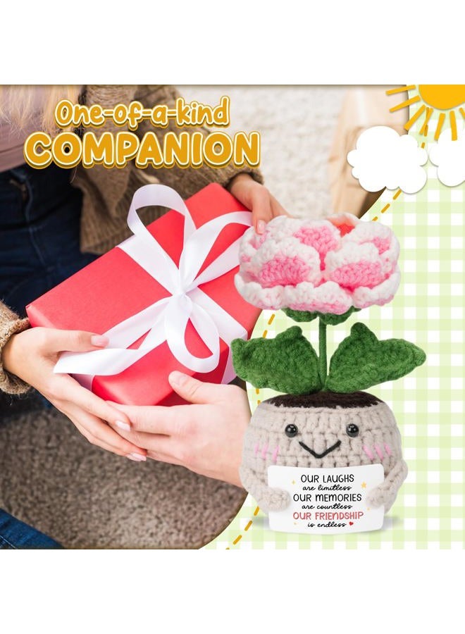 HEXMOZ Friendship Gifts for Women, Christmas, Birthday Ideas for Bestie, BFF, Friend Female, Soul Sister - Handmade Emotional Support Peony Crochet with Positive Card - Image 5