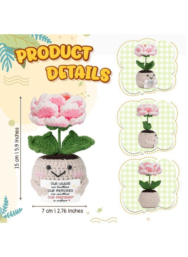 HEXMOZ Friendship Gifts for Women, Christmas, Birthday Ideas for Bestie, BFF, Friend Female, Soul Sister - Handmade Emotional Support Peony Crochet with Positive Card - Image 3
