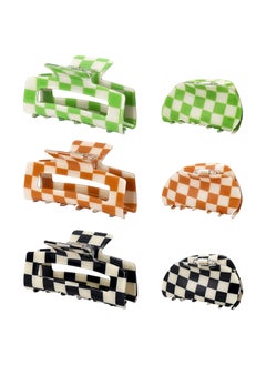 Whaline 6 Pack Checkered Hair Claw Clips Rectangle Semicircle Hair Barrettes Claw Colorful Plaid NonSlip Strong Hold Catch Hair Clips Jumbo Hair Styling Accessories for Women Girls Thin Thick Hair