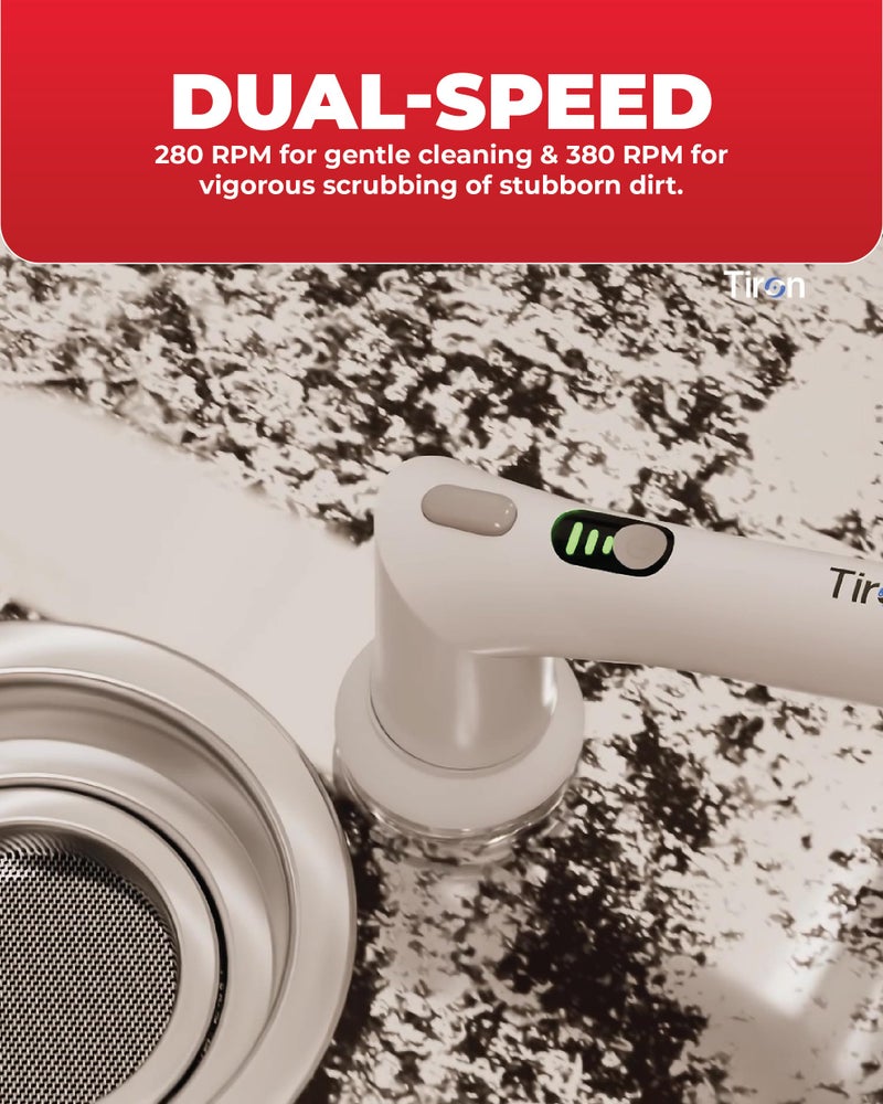 TIRON THS Electric Hand Scrubber, 2500 mAh Battery, 90 mins Runtime, 16Kg Torque for Powerful Scrubbing, Suitable for Cleaning Edges, Corners, Countertops, Platforms, Door & Window Sills - Image 2