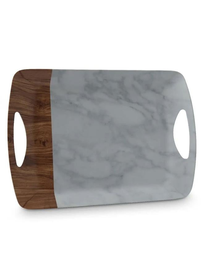 Wooden And Melamine Serving Tray 18.5 Cm Rectangular White