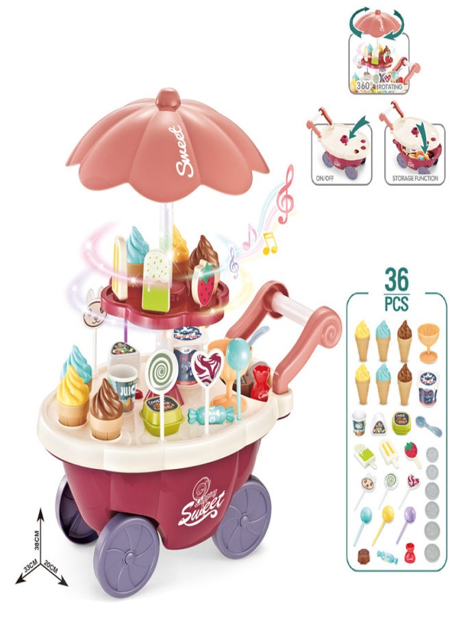 Children's Kitchen Playhouse Accessories Simulation Tableware Mini Ice Cream Candy Trolley Ice Cream Supermarket Shop Toys(668-89 Large Rotary Music Lights) - Image 1