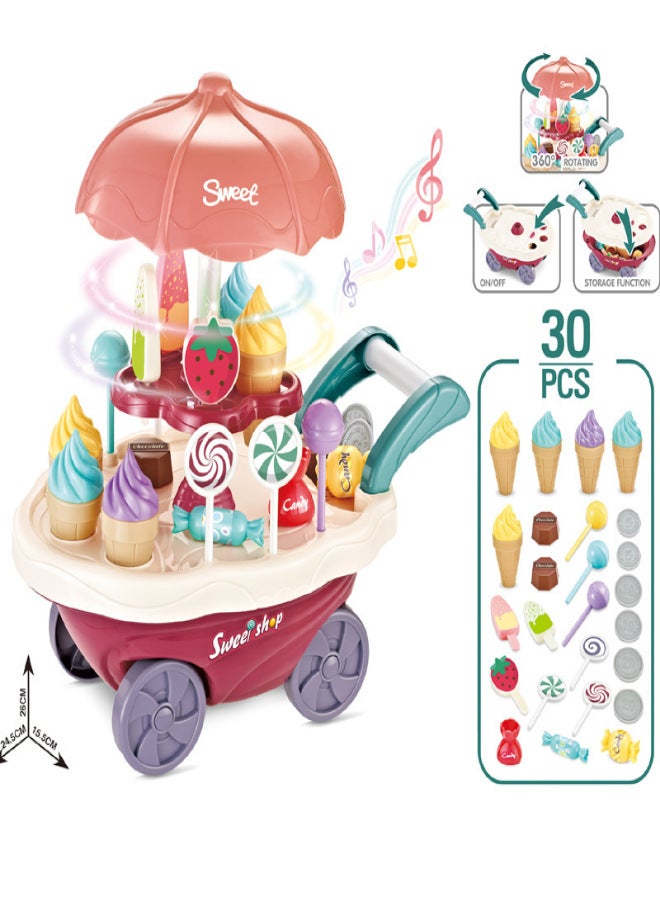 Children's Kitchen Playhouse Accessories Simulation Tableware Mini Ice Cream Candy Trolley Ice Cream Supermarket Shop Toys(668-89 Large Rotary Music Lights) - Image 2