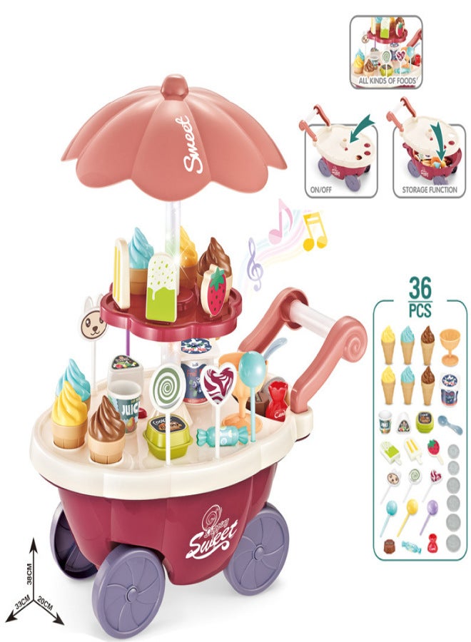 Children's Kitchen Playhouse Accessories Simulation Tableware Mini Ice Cream Candy Trolley Ice Cream Supermarket Shop Toys(668-89 Large Rotary Music Lights) - Image 3