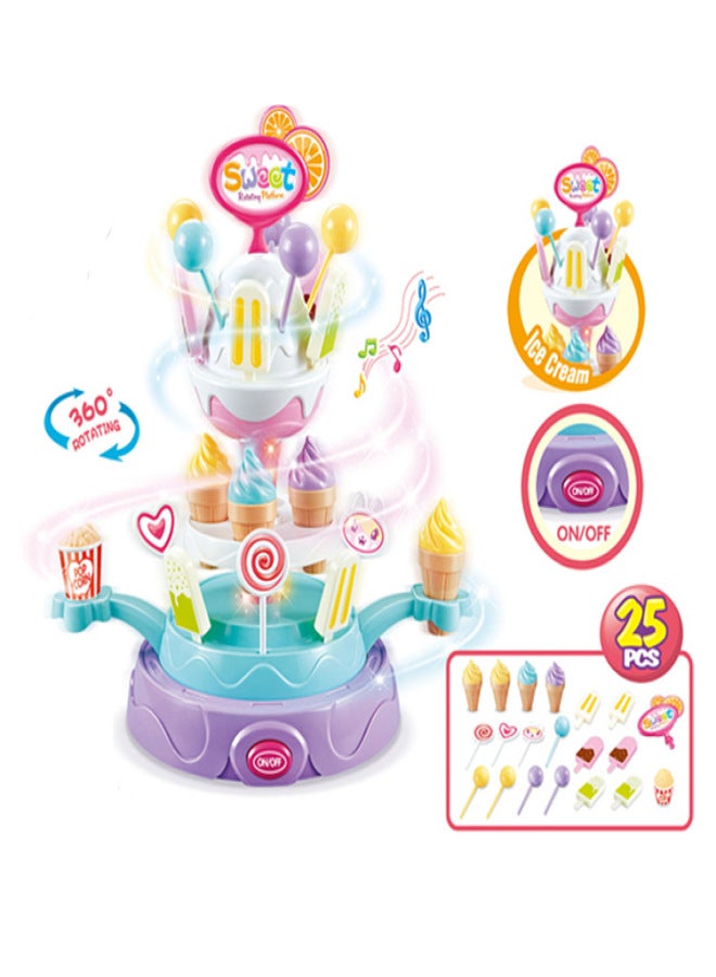 Children's Kitchen Playhouse Accessories Simulation Tableware Mini Ice Cream Candy Trolley Ice Cream Supermarket Shop Toys(668-89 Large Rotary Music Lights) - Image 4