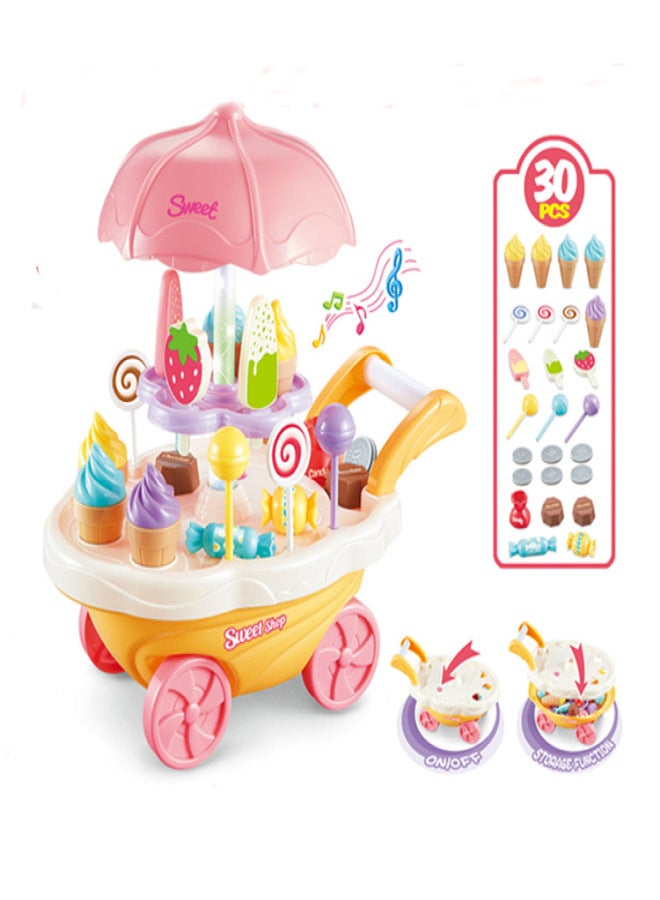 Children's Kitchen Playhouse Accessories Simulation Tableware Mini Ice Cream Candy Trolley Ice Cream Supermarket Shop Toys(668-89 Large Rotary Music Lights) - Image 5