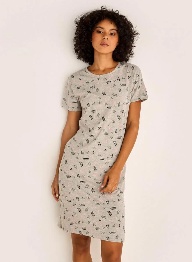 سبلاش فيڤ فستان نوم قصير بأكمام مطبوعة