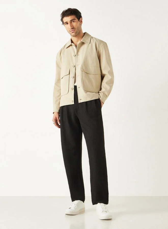 Iconic Iconic Solid Shacket with Pockets and Long Sleeves