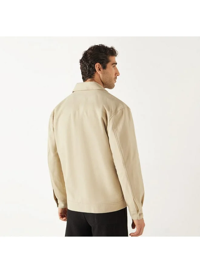 Iconic Iconic Solid Shacket with Pockets and Long Sleeves
