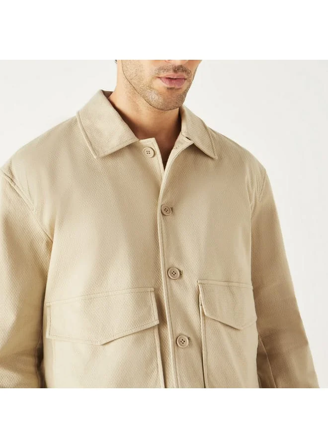 Iconic Iconic Solid Shacket with Pockets and Long Sleeves