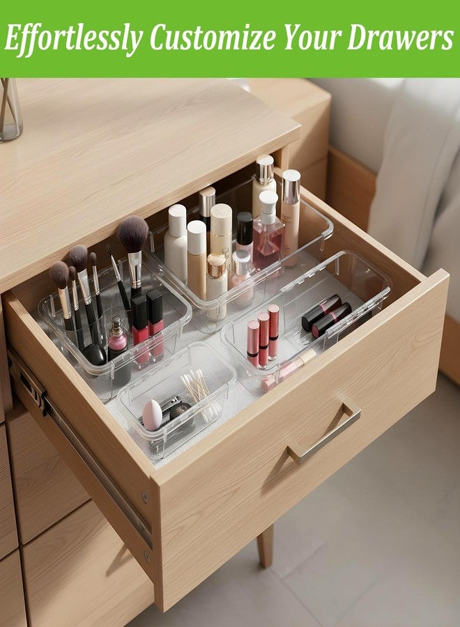 xozeooeu 15-Piece Extendable Drawer Organizer Set, 2-Size Adjustable Clear Plastic Storage Bins for Bathroom Vanity, Makeup, Kitchen Utensils & Office Supplies - Image 4