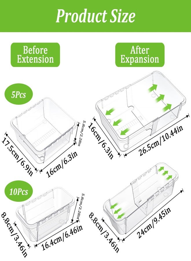 xozeooeu 15-Piece Extendable Drawer Organizer Set, 2-Size Adjustable Clear Plastic Storage Bins for Bathroom Vanity, Makeup, Kitchen Utensils & Office Supplies - Image 2