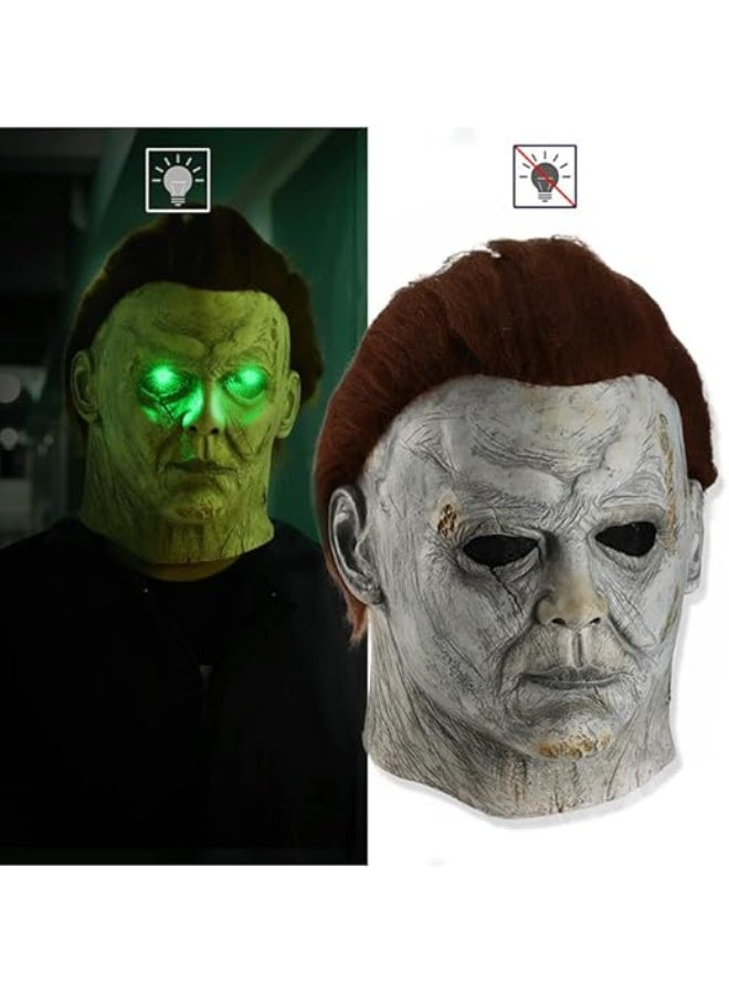 HI-FINE Halloween Michael Myers Mask, Scary Halloween Mask with Glowing Green Eyes, Creepy Cosplay Mask, Perfect for Gothic Themed Parties - Image 2