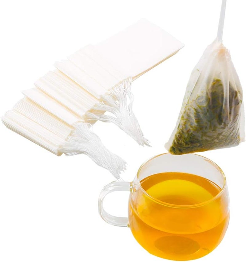 Tinkee Tea Filter bags, safe and natural material, disposable tea infuser, empty tea bag with drawstring for loose leaf tea, set of 100（3.15 x 3.94 inch ） (White) - Image 1