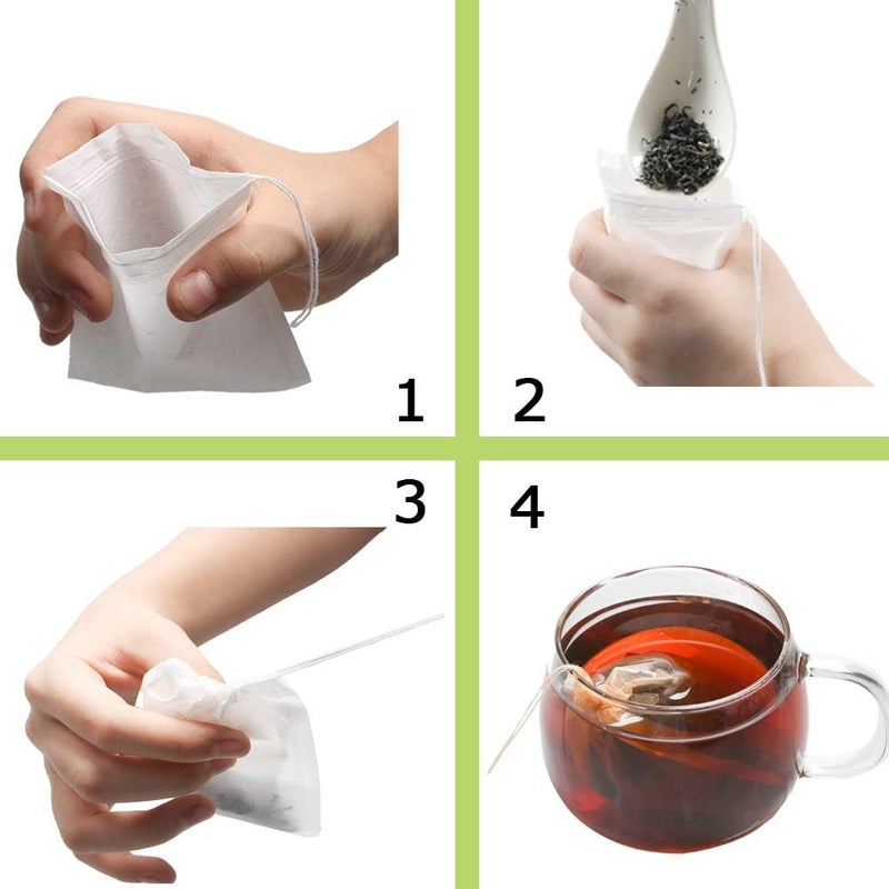 Tinkee Tea Filter bags, safe and natural material, disposable tea infuser, empty tea bag with drawstring for loose leaf tea, set of 100（3.15 x 3.94 inch ） (White) - Image 3