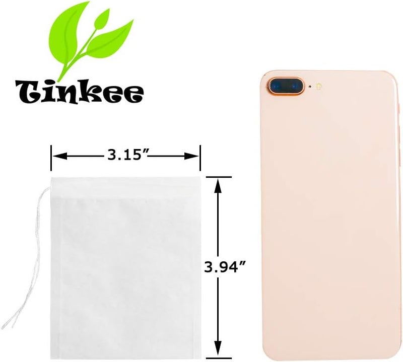 Tinkee Tea Filter bags, safe and natural material, disposable tea infuser, empty tea bag with drawstring for loose leaf tea, set of 100（3.15 x 3.94 inch ） (White) - Image 2