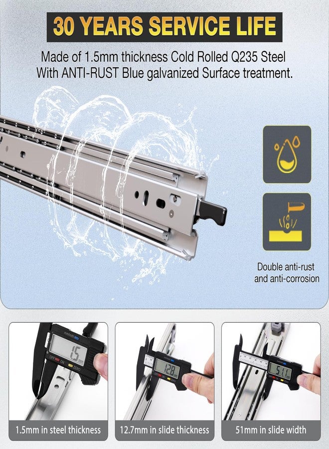 YENUO Heavy Duty Drawer Slides Full Extension With Lock Side Mount 12 14 16 18 20 22 24 26 28 30 32 34 36 40 Inch Ball Bearing Metal Rails Track Guide Glides Runner 150 Lbs 1 Pair (With Lock, 16 inch) - Image 5